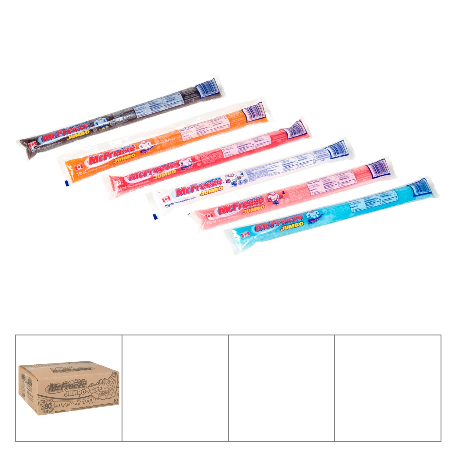 Mr. Freeze Jumbo Assorted Ice Pop 80x150ml [$0.57/ea]