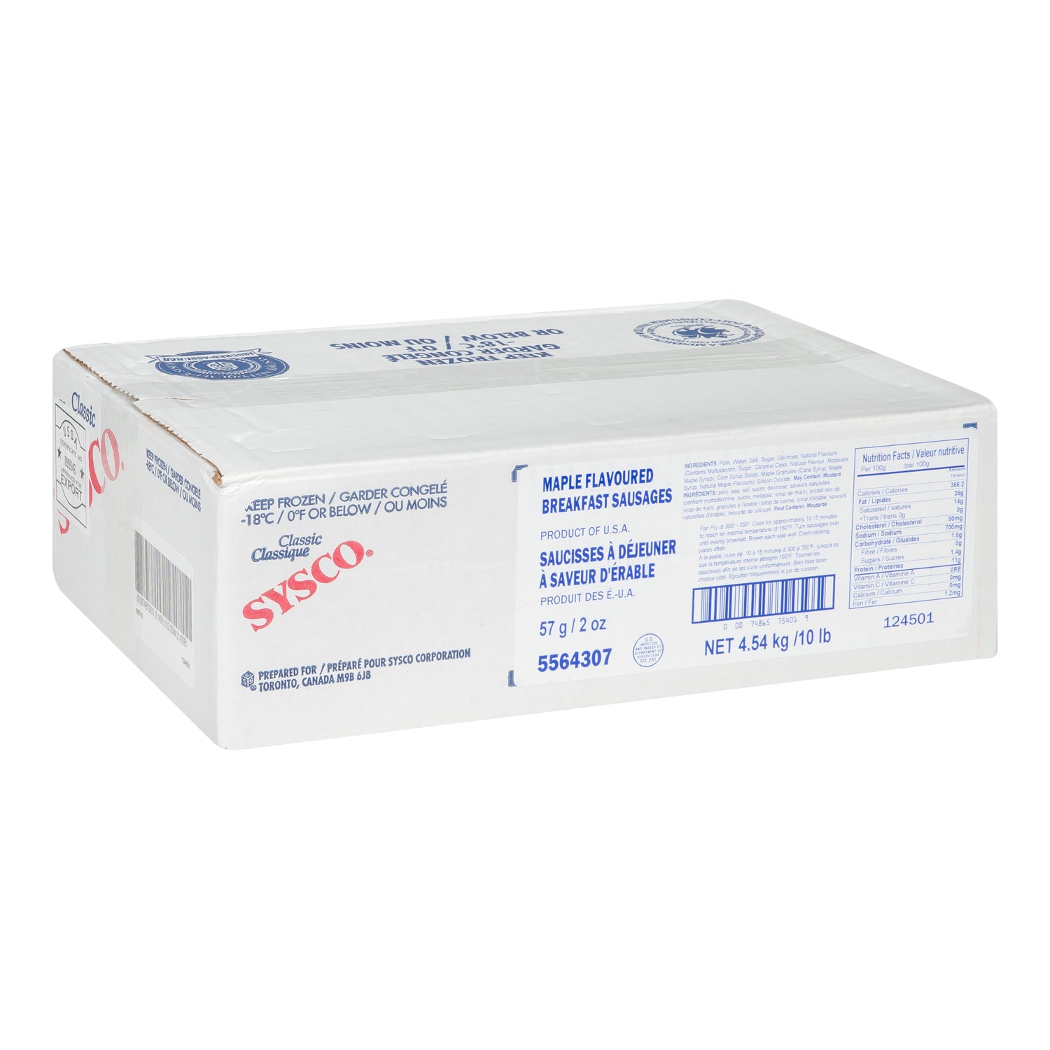 Sysco Classic Maple Flavored Breakfast Saus 4.54kg [$1.34/serving]