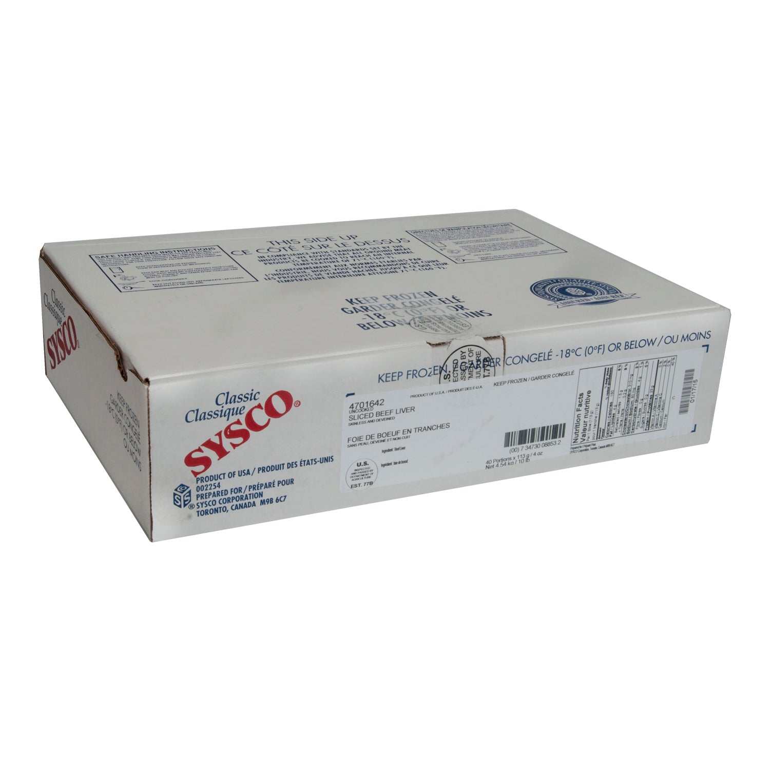 Sysco Classic Sliced Beef Liver 40x113g [$1.57/ea]