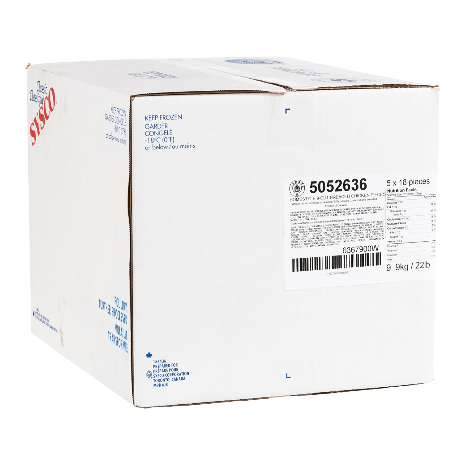Sysco Classic Homestyle Breaded Crispy Chicken Fully Cooked 5x18ct [$1.77/ea]