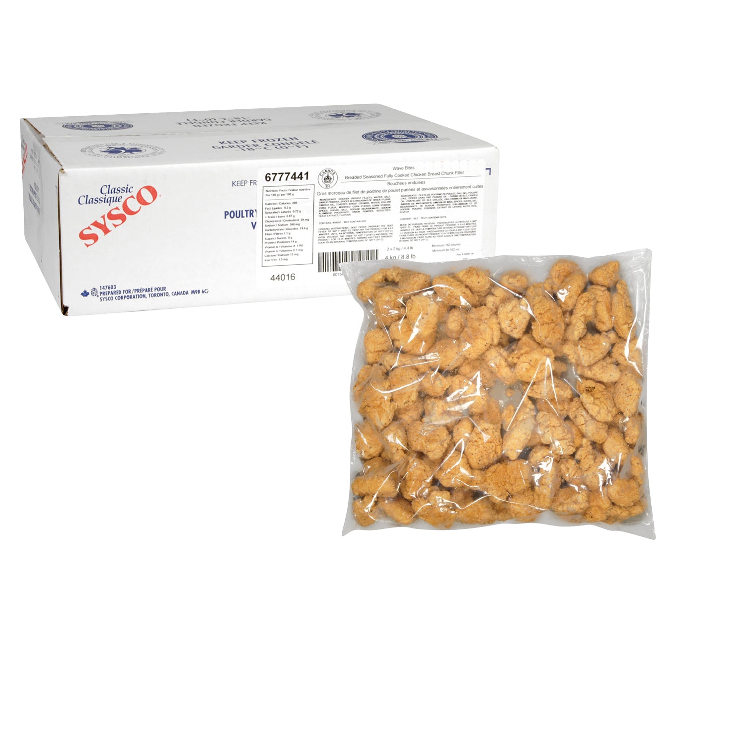 Sysco Classic Breaded Chicken Bites 2x2kg [$22.49/kg] [$10.20/lb]