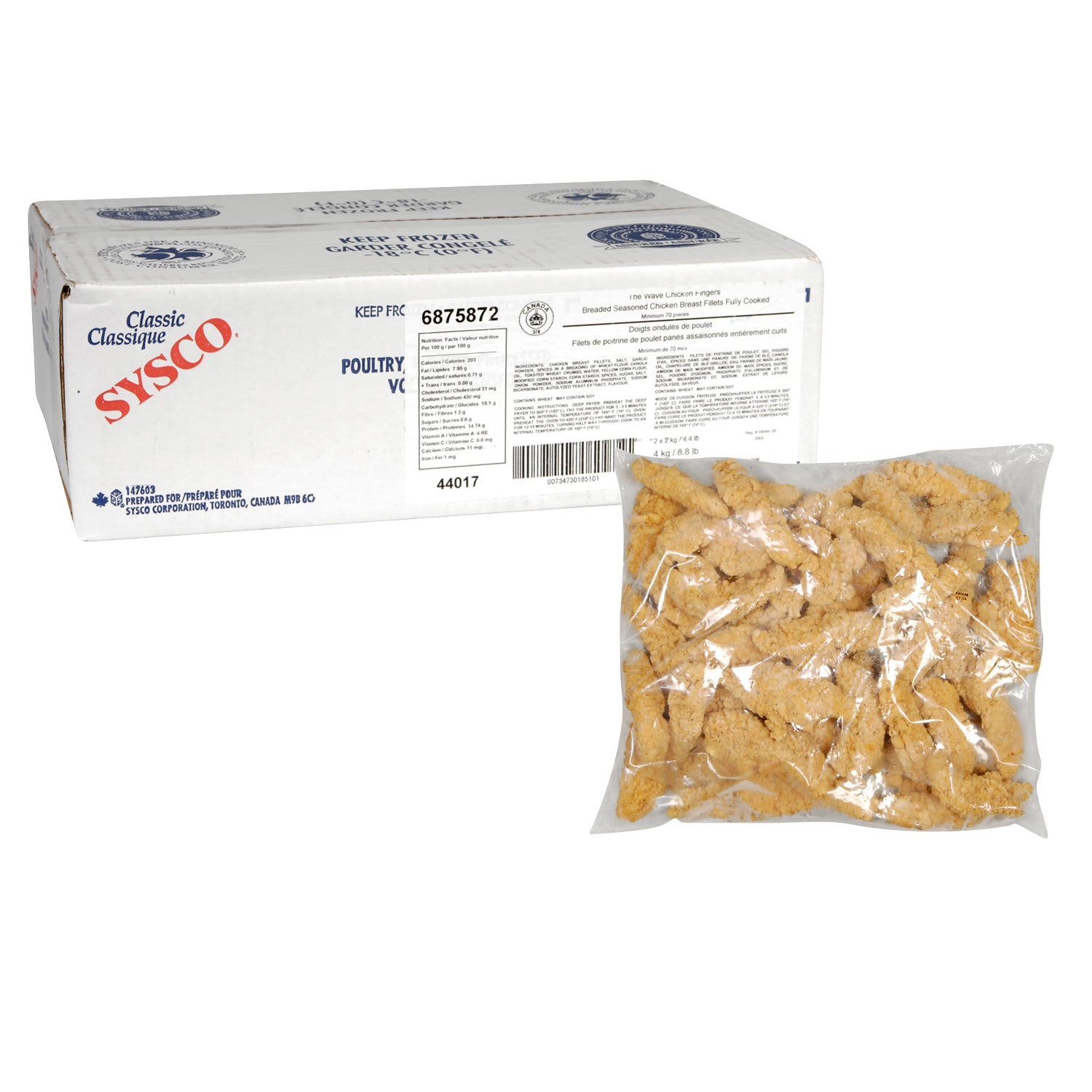 Sysco Classic The Wave Breaded Chicken Fingers 2x2kg [$21.24/kg] [$9.63/lb]