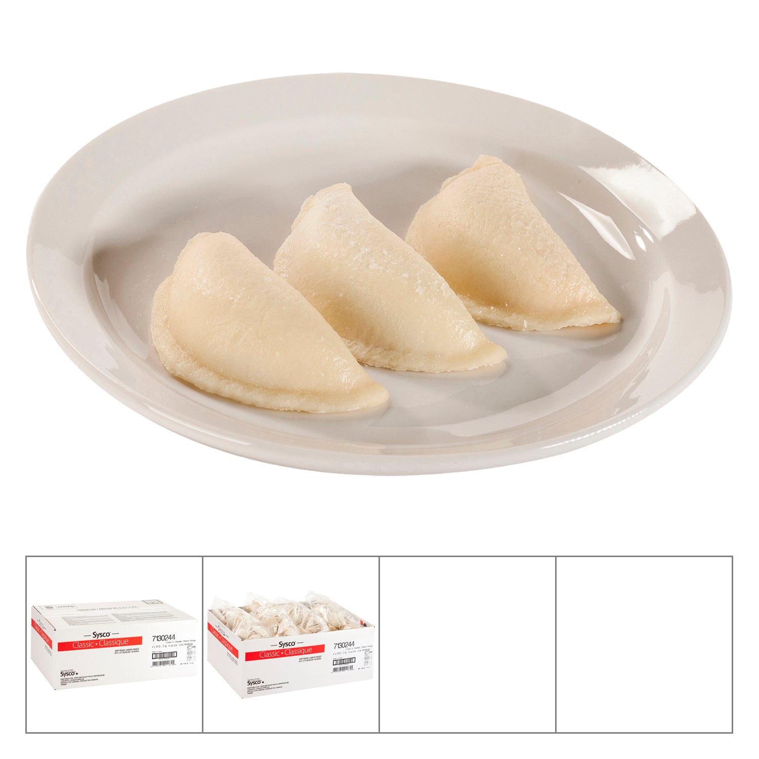 Sysco Classic Potato & Cheddar Perogies 4x2kg [$2.74/kg] [$1.24/lb]