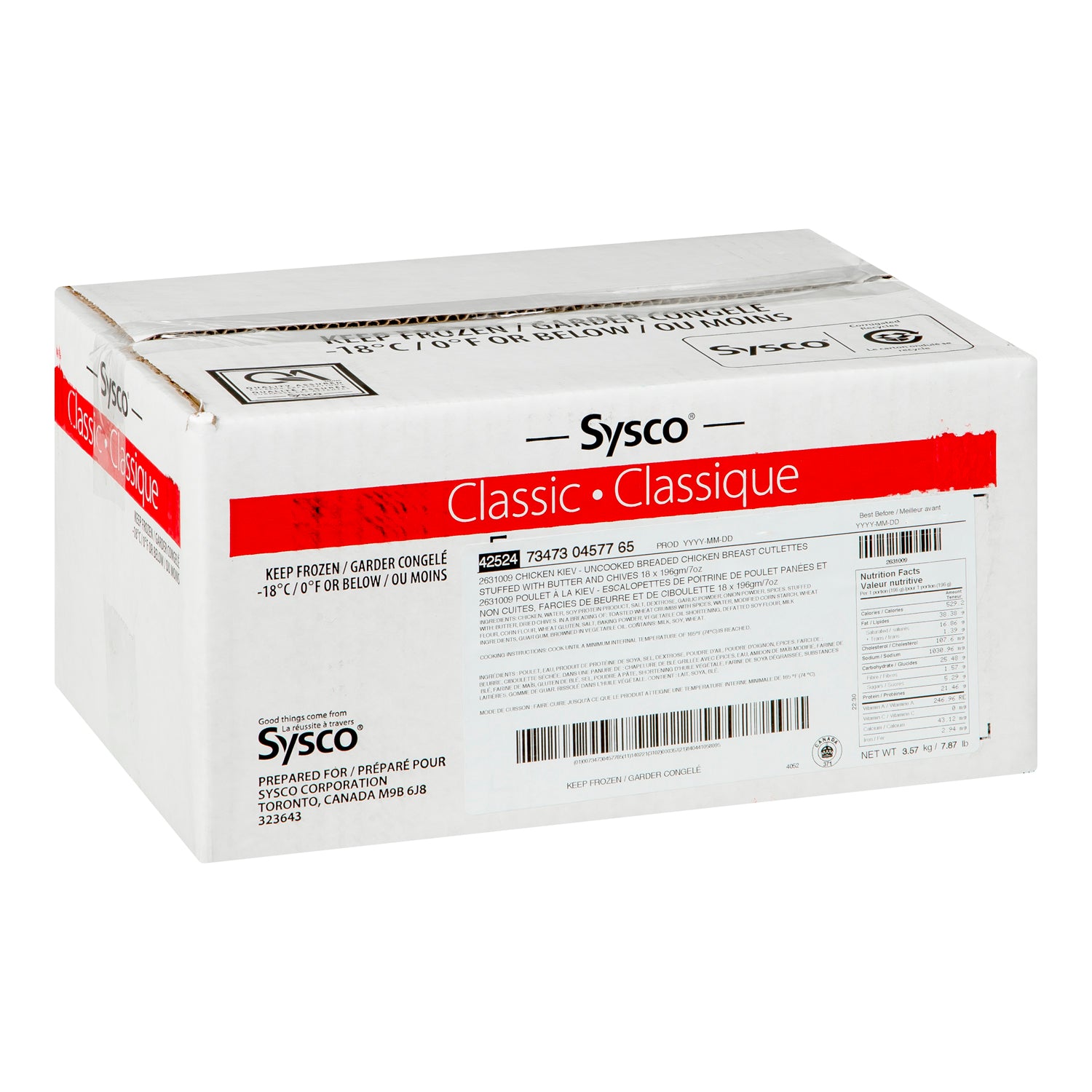 Sysco Classic Stuffed Kiev Chicken Breasts 24x113g [$2.08/ea]