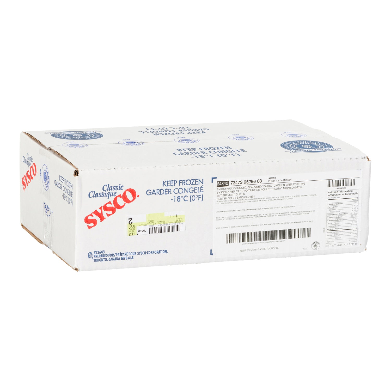 Sysco Classic Fajita Chicken Breast Strips 2x2kg [$19.49/kg] [$8.84/lb]