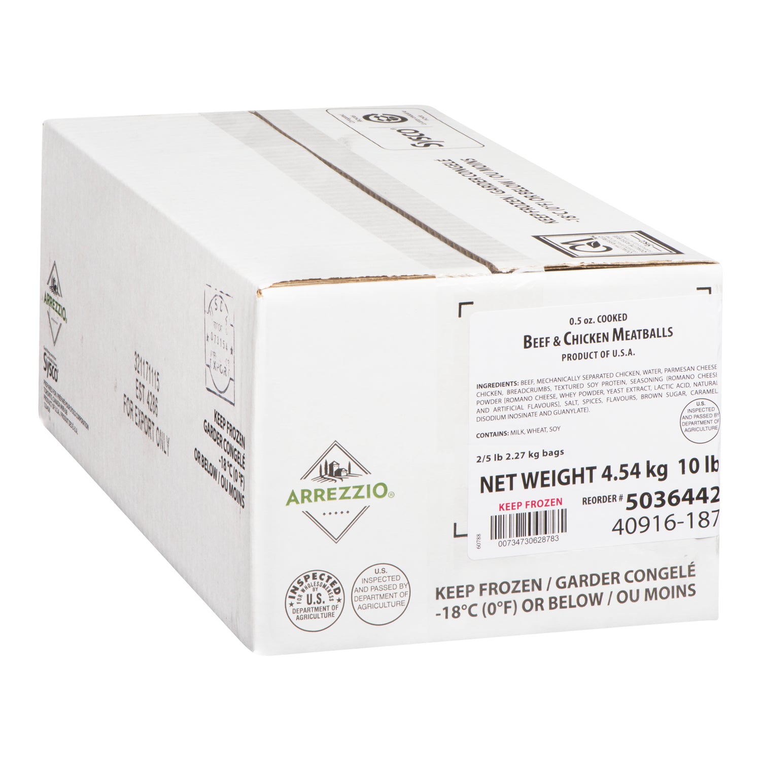 Arrezzio Beef & Chicken Meatballs with Cheese 2x 2.27kg [$11.01/kg] [$4.99/lb]