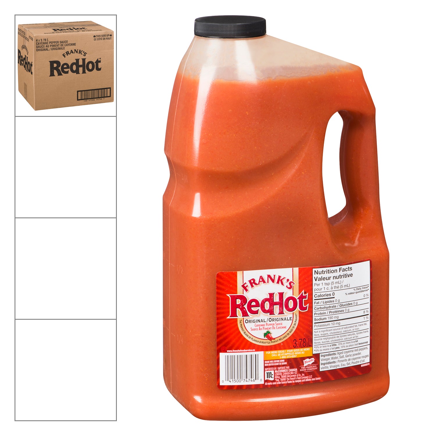 Franks Red Hot Original Hot Sauce 4x3.78l [$0.49/100ml]