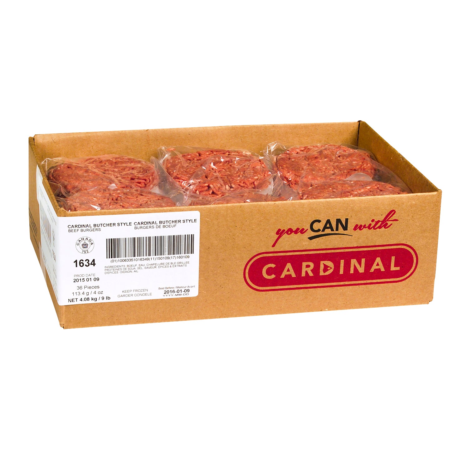 Cardinal Butcher Style Beef Burgers 36x113g [$1.38/ea]