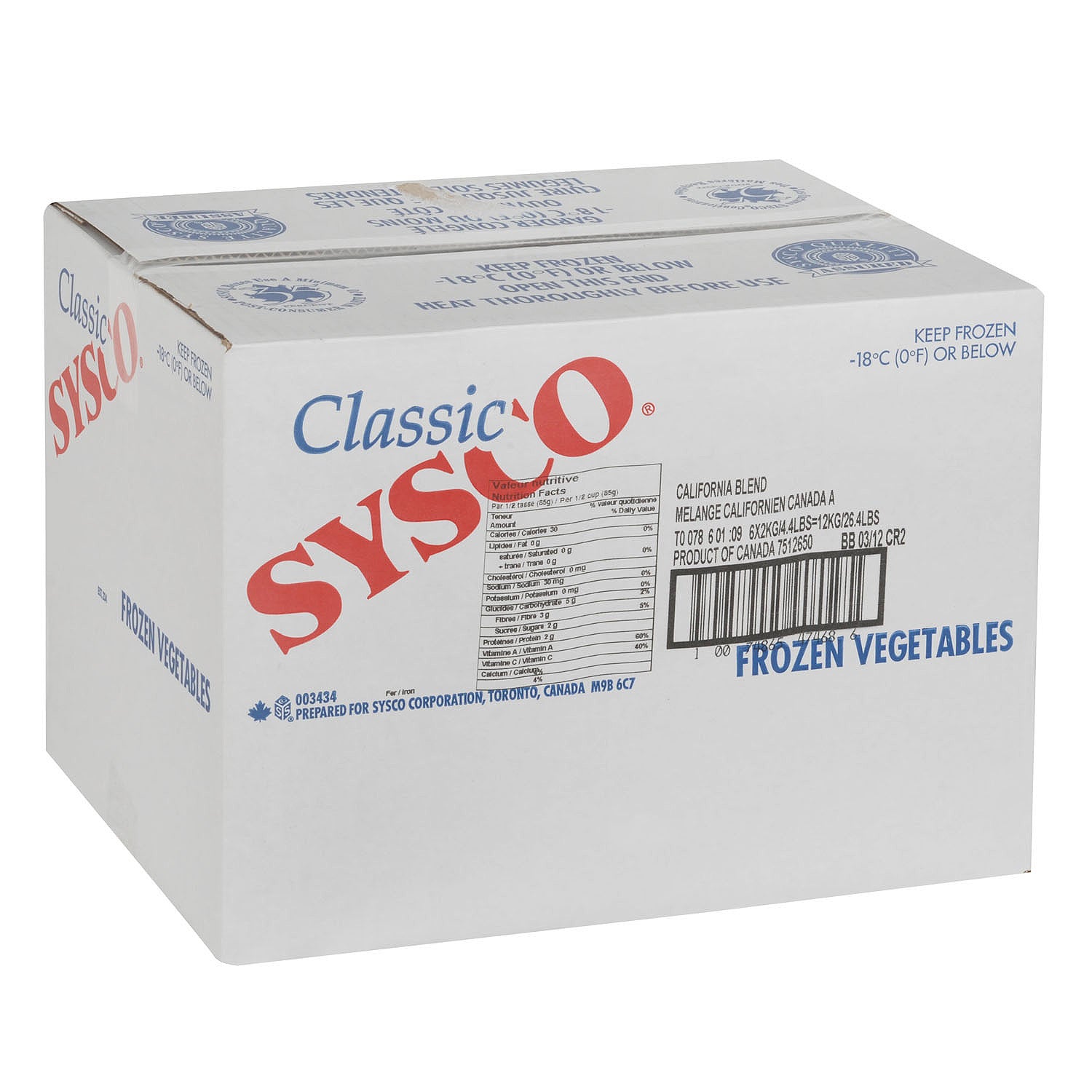 Sysco Classic Sysco Classic California Blend (brocc / Caulif / Carrots  6/2 kg [$0.09/kg] [$0.04/lb]