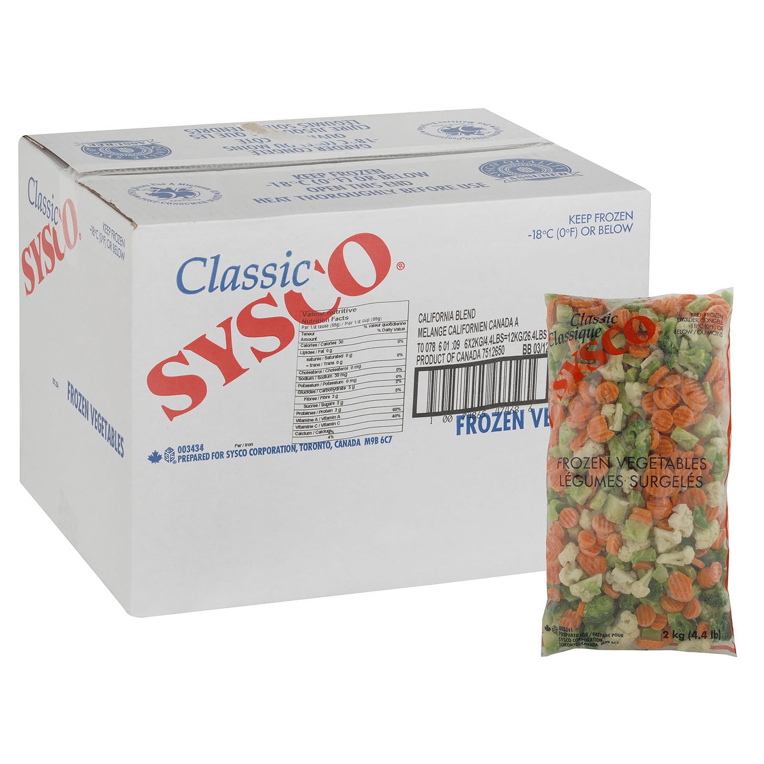 Sysco Classic Sysco Classic California Blend (brocc / Caulif / Carrots  6/2 kg [$0.09/kg] [$0.04/lb]