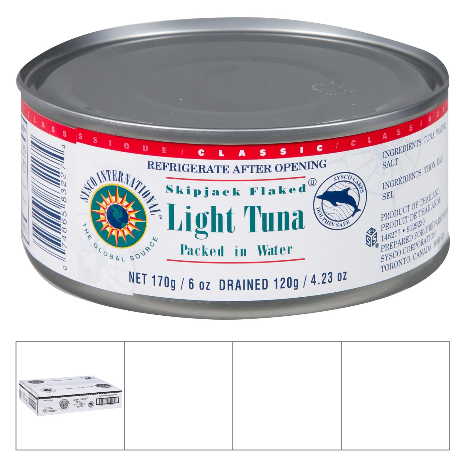 Sysco International Skipjack Flaked White Light Tuna 24x170g [$2.16/ea]