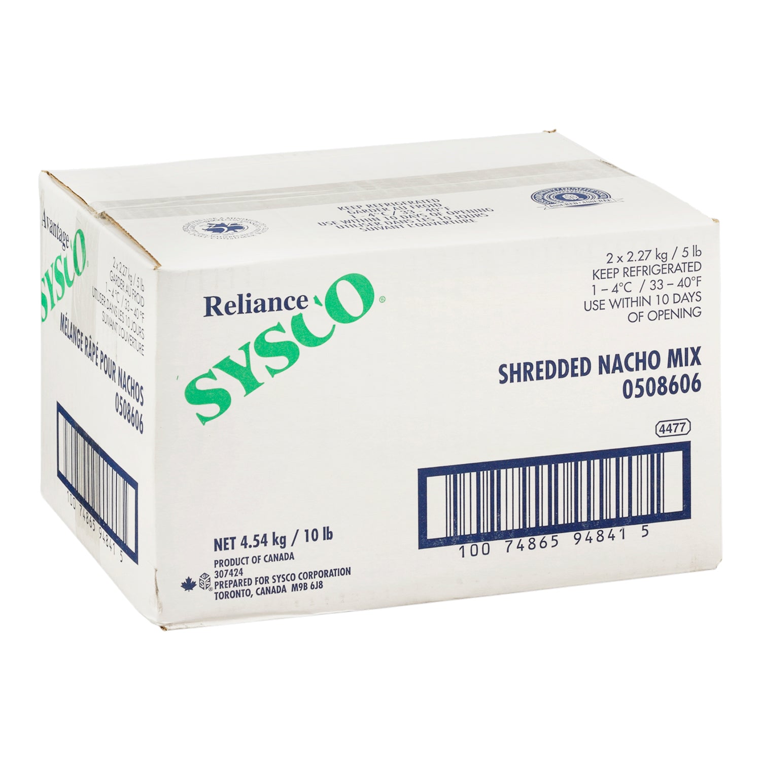 Sysco Reliance Shredded Cheese Nacho Mix 2x2.27kg [$1.32/100g]