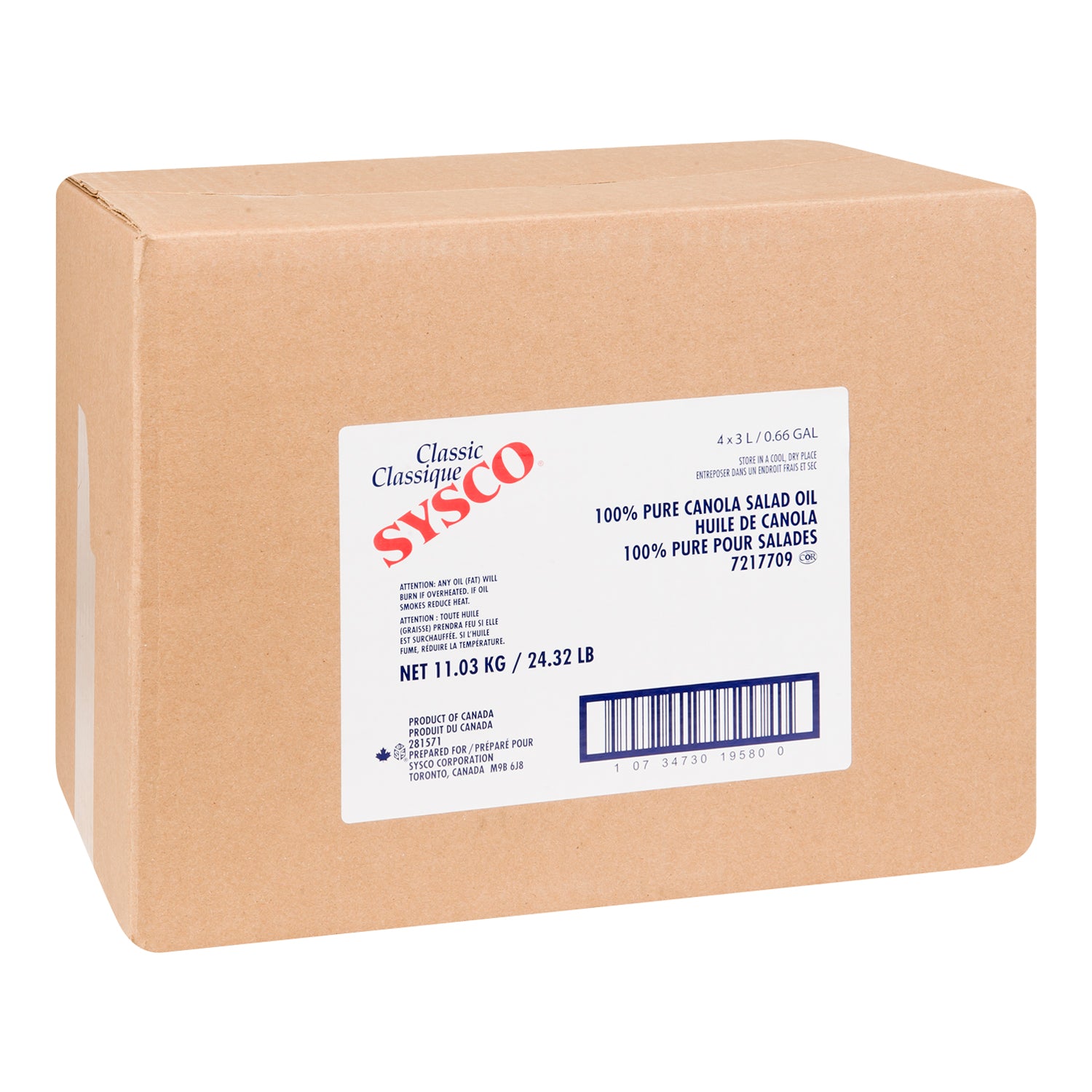 Sysco Classic 100% Pure Canola Oil 3l [$2.99/l]