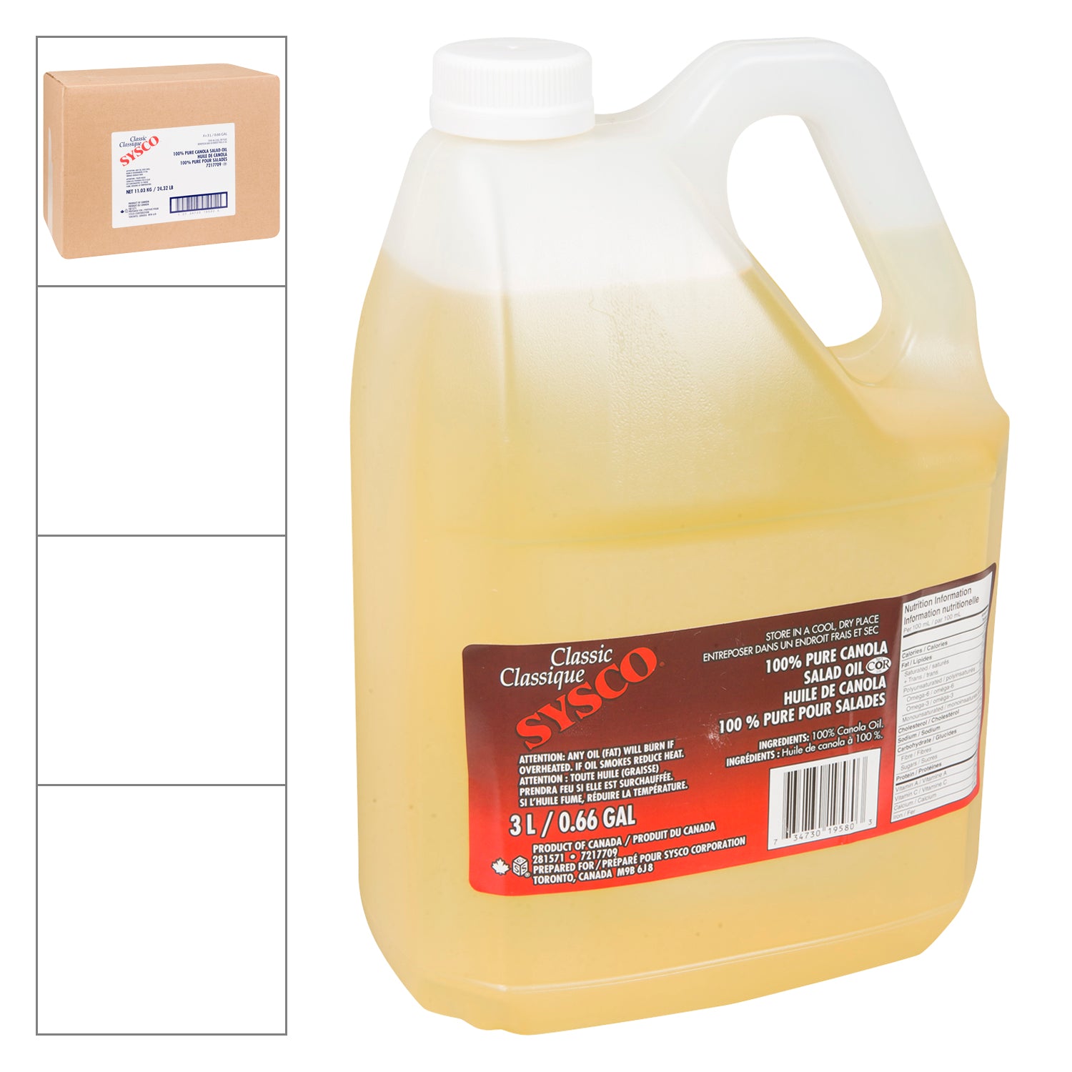 Sysco Classic 100% Pure Canola Oil 3l [$2.99/l]