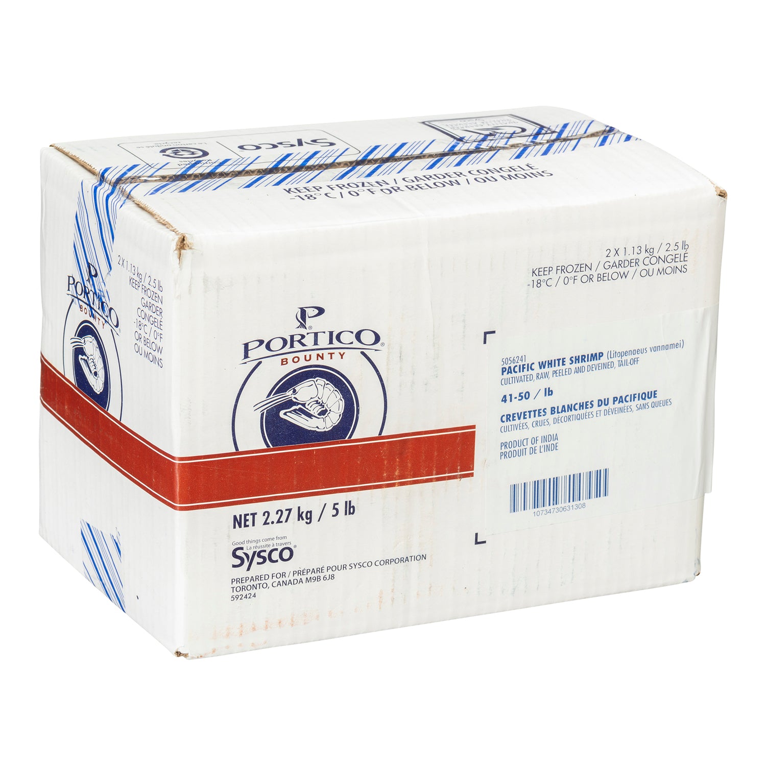 Portico Peeled & Deveined Tail off Shrimp 2x1.13kg [$20.88/kg] [$9.47/lb]