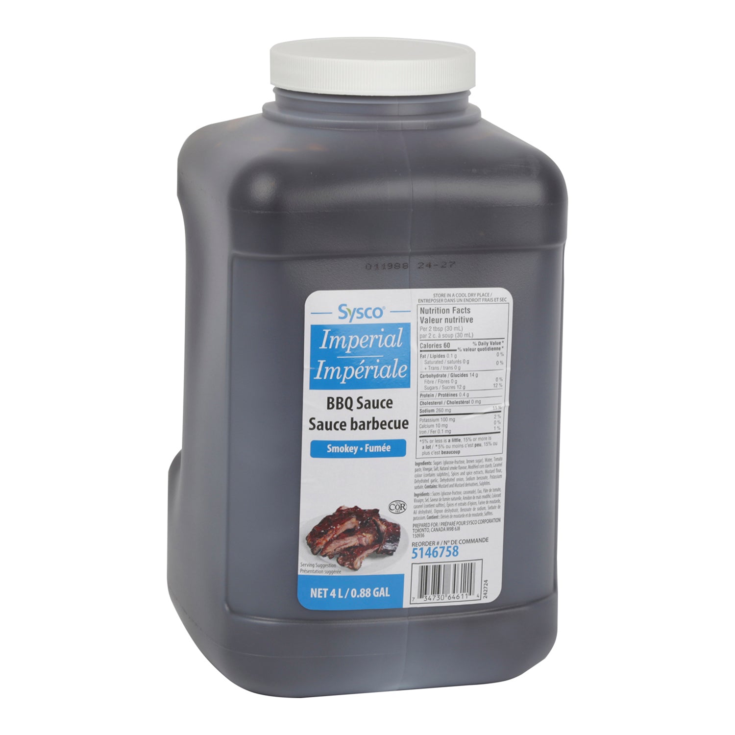 Sysco Imperial Smokey BBQ Sauce 2x4l [$0.74/100ml]