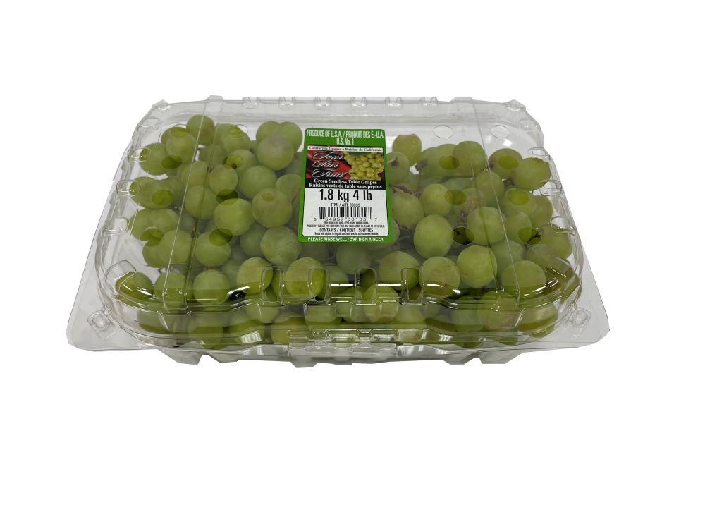 Green Seedless Grapes Clamshell 4lb [$19.46/kg] [$8.83/lb]