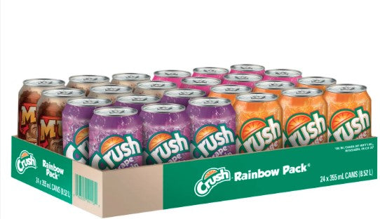 Crush Crush Assorted Rainbow pack cans 24/355ml [$1.12/each]