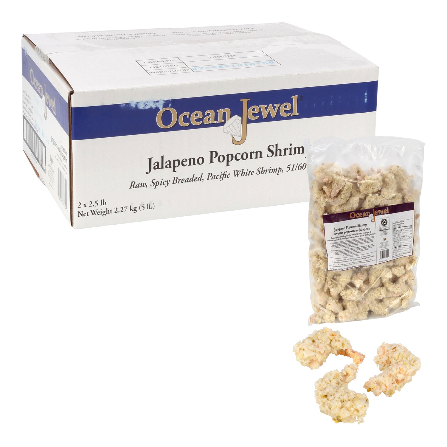 Ocean Jewel Breaded Jalapeno Popcorn Shrimp 2x1.13Kg [$11.99/kg] [$5.44/lb]