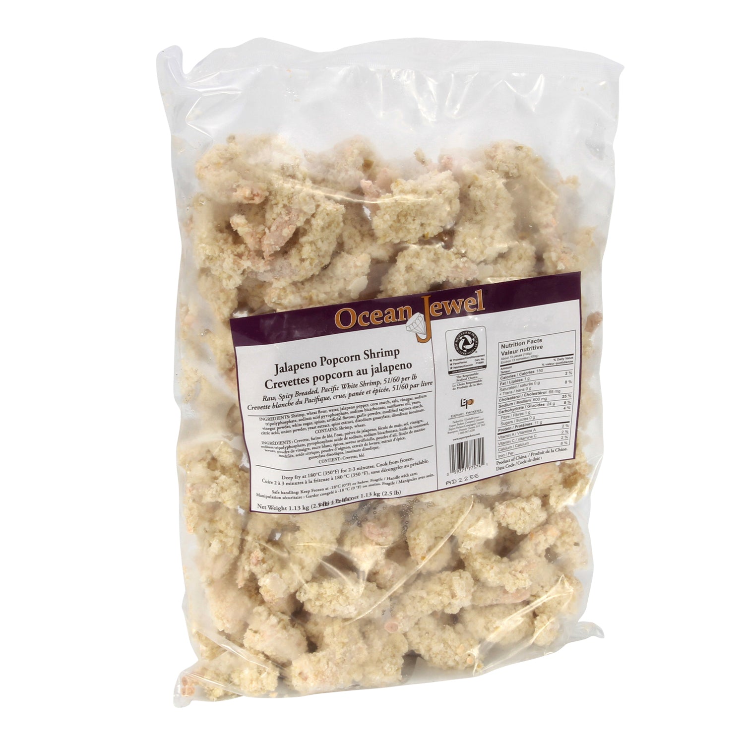 Ocean Jewel Breaded Jalapeno Popcorn Shrimp 2x1.13Kg [$11.99/kg] [$5.44/lb]