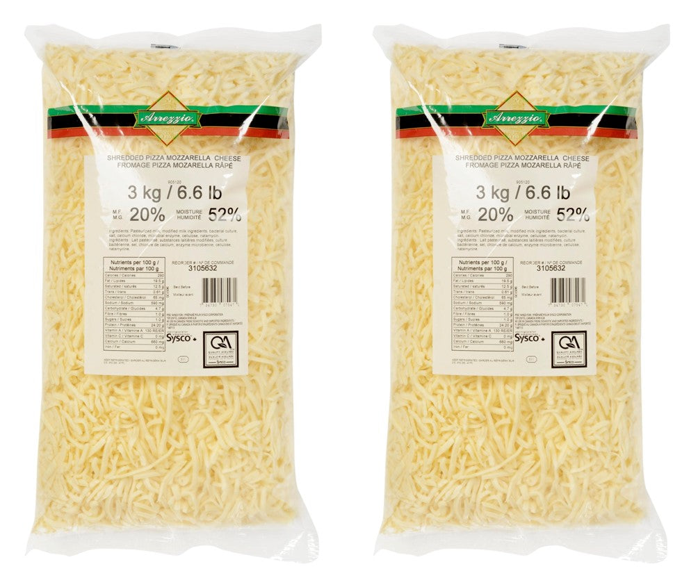 Arrezzio Classic Shredded Pizza Mozzarella 20% 2x3kg [$1.75/100g]