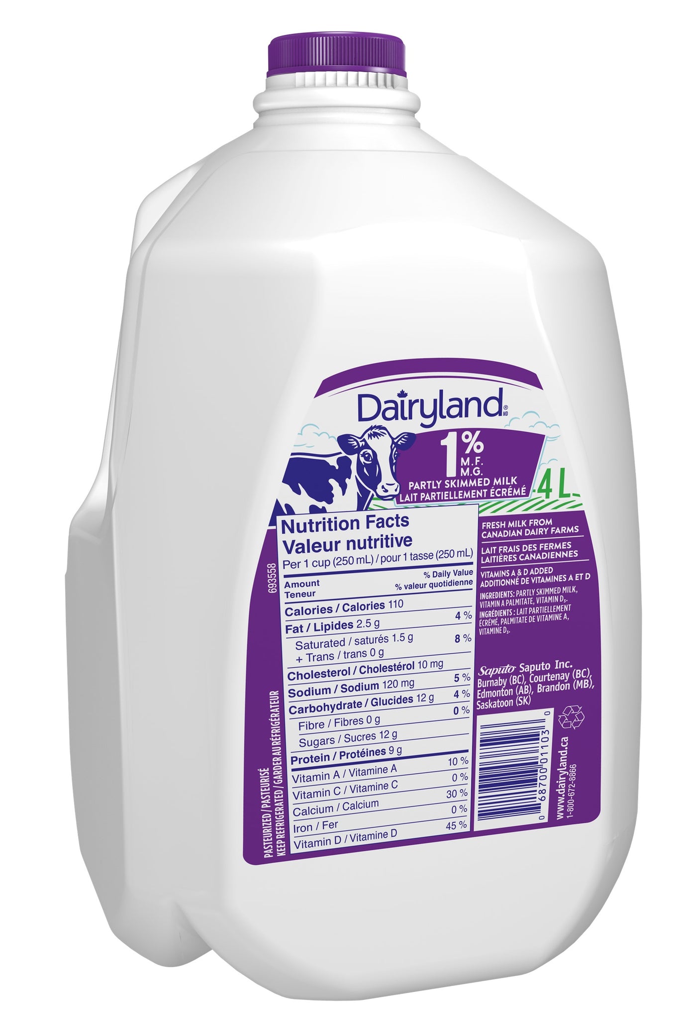 Dairyland 1% Milk 4l [$4.34/l]
