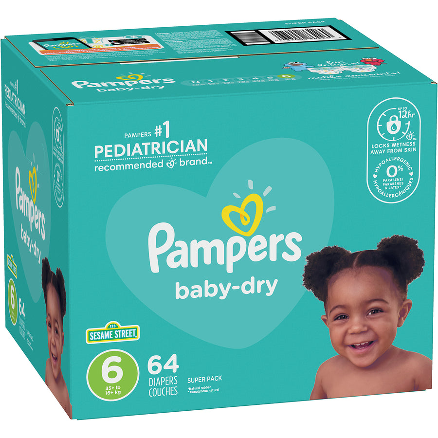 Pampers Baby Dry Diapers Size 6 Super Pack 64ct [$0.46/ea]