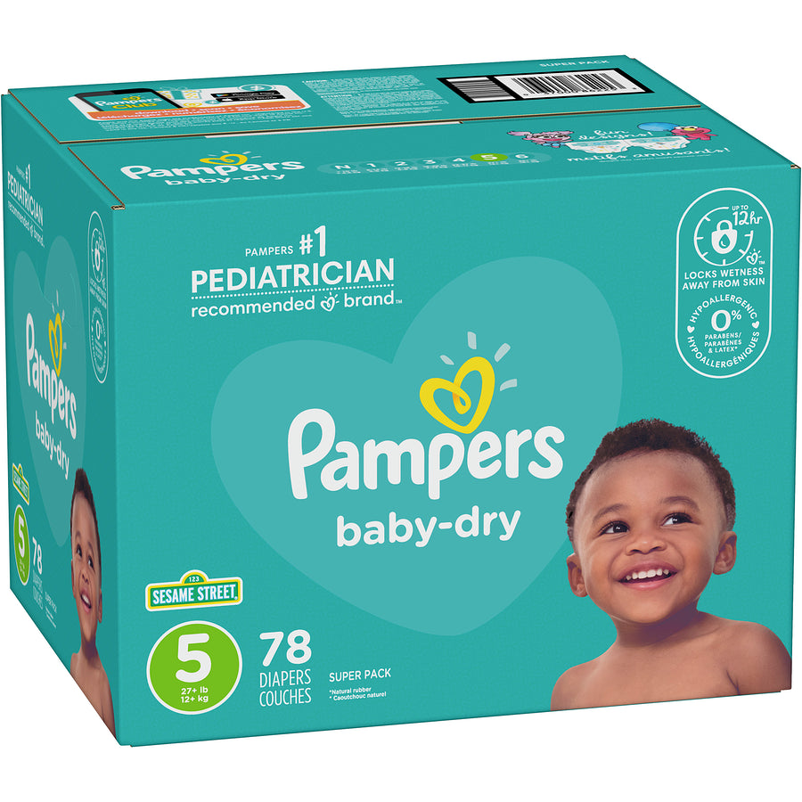 Pampers Baby Dry Diapers Size 5 Super Pack 78ct [$0.38/ea]