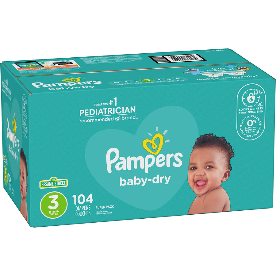Pampers Baby Dry Diapers Size 3 Super Pack104ct [$0.28/ea]
