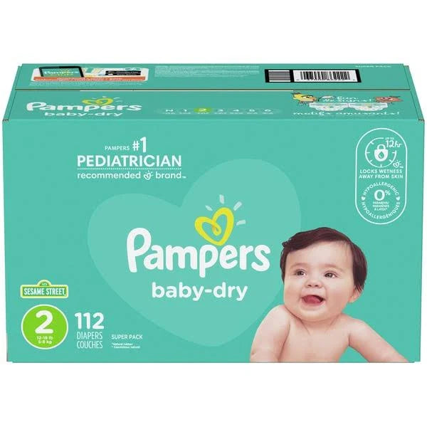 Pampers Baby Dry Diapers Size 2 Super Pack 112ct [$0.26/ea]