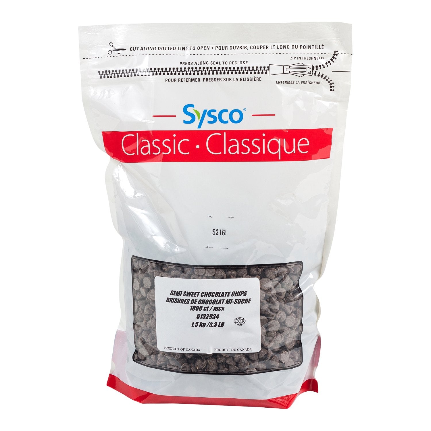 Sysco Classic Semi Sweet Chocolate Chips 2x1.5kg [$23.33/kg] [$10.58/lb]