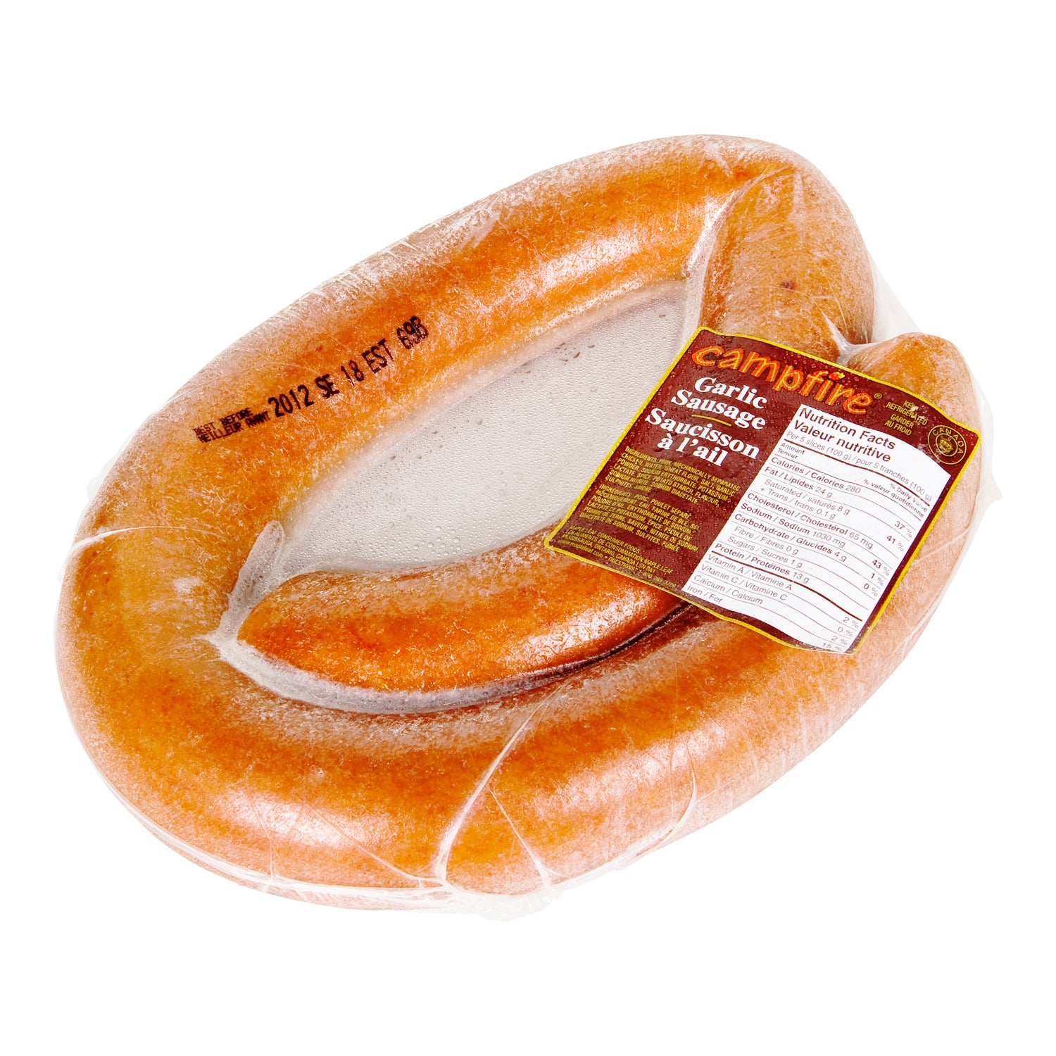 Campfire Garlic Sausage Coil 4x2.5kg [$10.95/kg] [$4.97/lb]