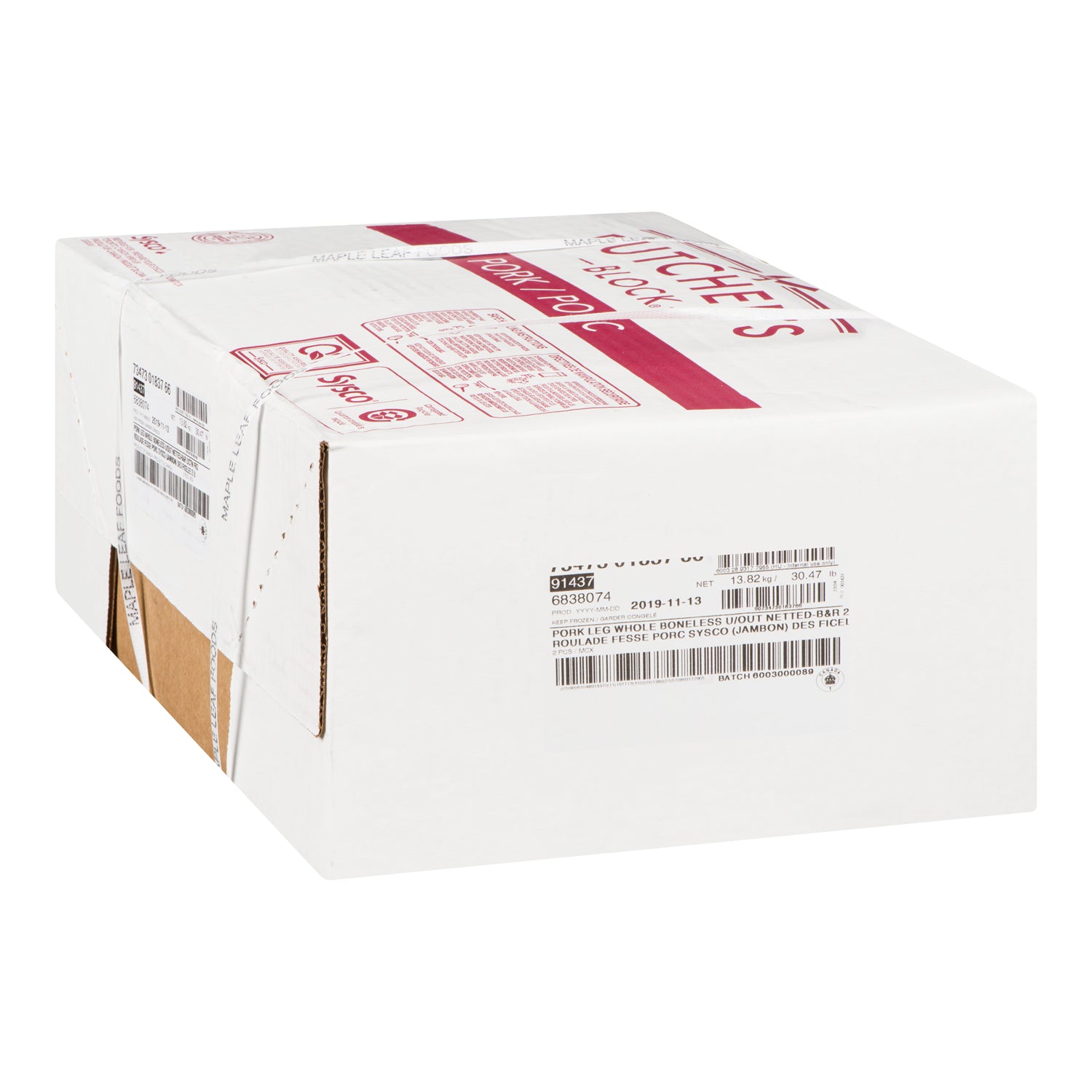 Butchers Block Boneless Pork Legs Approx. 2x6kg [$8.74/kg] [$3.96/lb]