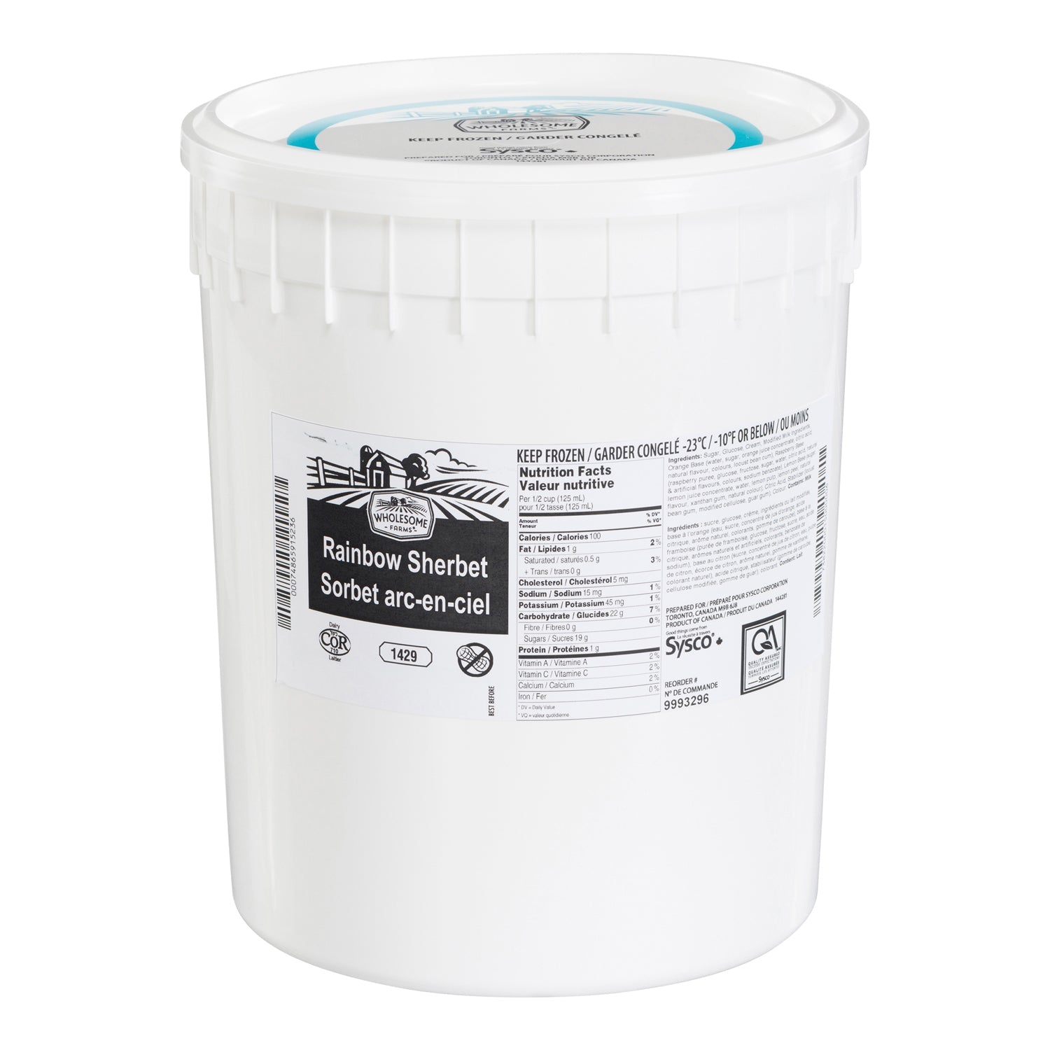 Wholesome Farms Imperial Rainbow Sherbet 11.4l [$0.49/serving]